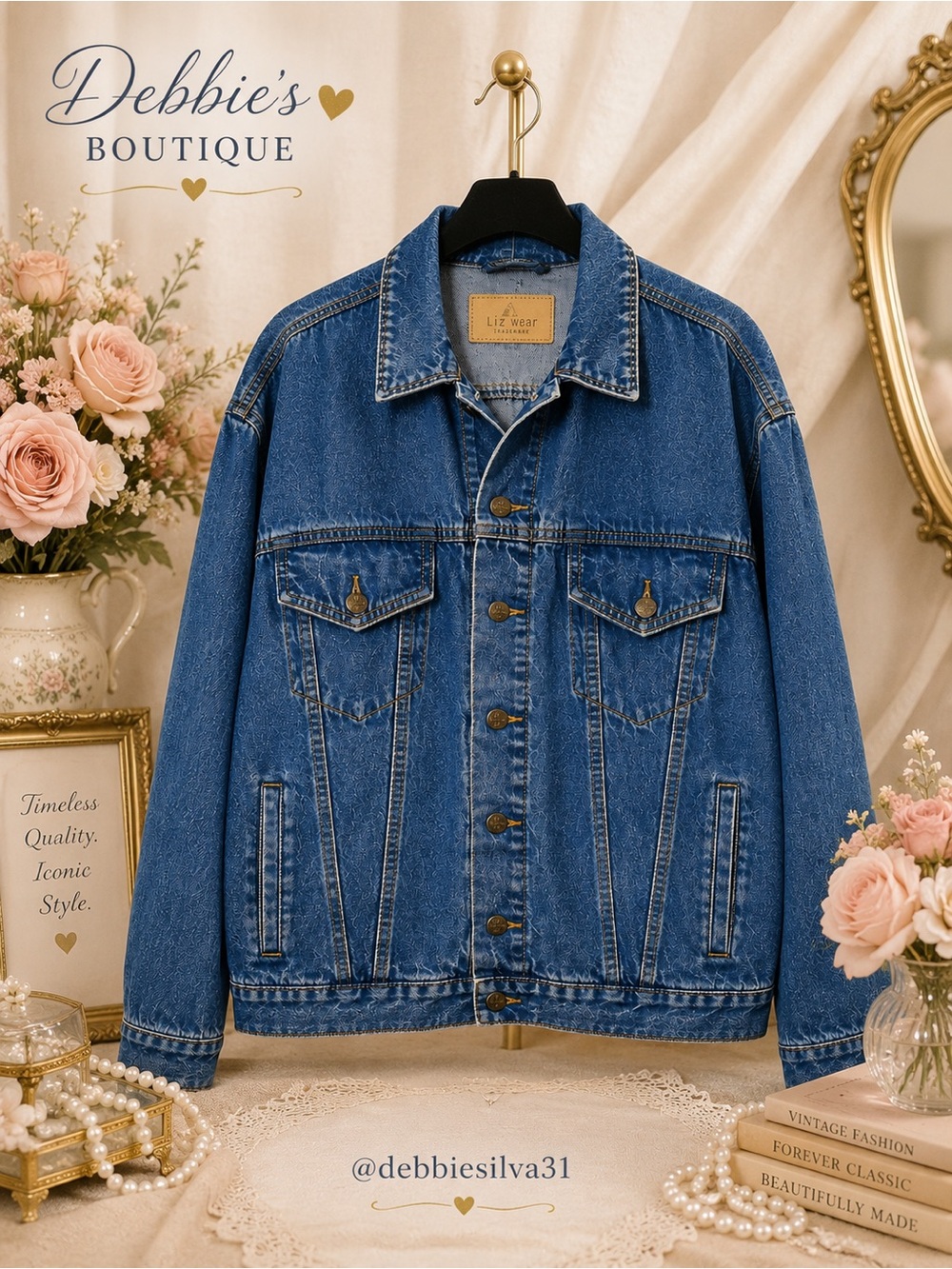 Vintage Liz Wear Denim Jacket L 80s Hong Kong 100% Cotton Pristine